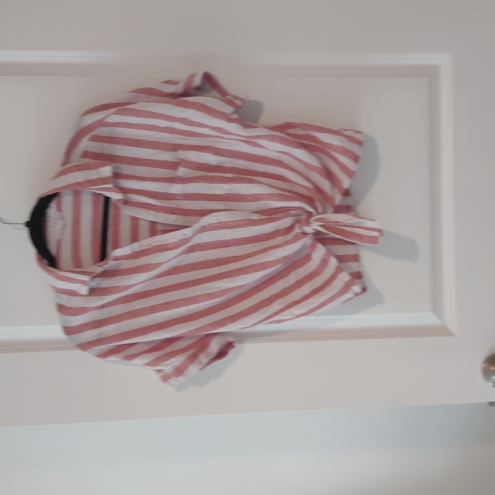 Striped white and red button up